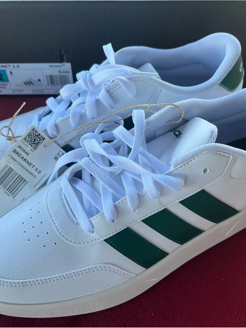 adidas White Sneakers with Green Three-Stripes SIZE 12